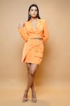 Buy_Ahi Clothing_Orange Imported Luxury Crepe Plain Notched Lapel Short Coat And Overlap Skirt Set _Online_at_Aza_Fashions