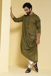 Buy_KUSTOMEYES_Green Cotton Drape Kurta And Pant Set _Online_at_Aza_Fashions