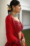 Buy_Miku Kumar_Red Silk, Satin Sequins, Embroidery Tonal Embellished Bridal Lehenga Set _Online_at_Aza_Fashions