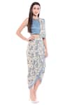 Soup by Sougat Paul_Blue Satin Pre-draped Saree With Blouse_Online_at_Aza_Fashions
