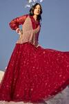 Buy_Nikita Vishakha_Red Jersey Embroidery V-neck Cuff Gown With Jacket _Online_at_Aza_Fashions