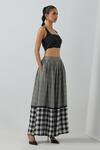 Buy_The Indian Cause_Black Cotton Zari Check Bustier Bralette And Skirt Set_Online_at_Aza_Fashions
