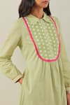 Buy_TIC_Green Cotton Embroidered Sequins Collared Neck Dress _Online_at_Aza_Fashions