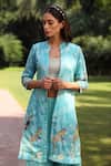 Buy_Tarini Vij_Blue Jacket And Blouse - Calcutta Silk, Plazzo - Georgette Pearls, Pattern Set _Online_at_Aza_Fashions