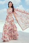 Buy_Nikita Vishakha_Pink Georgette Printed Floral Sweetheart Neck Pre-draped Saree With Blouse _Online_at_Aza_Fashions