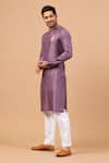 Hilo Design Purple Cotton, Silk, Lycra Embroidery Inara Mandarin Collar Kurta Set Online at Aza Fashions Hilo Design_Purple Cotton, Silk, Lycra Embroidery Inara Mandarin Collar Kurta Set _Online_at_Aza_Fashions