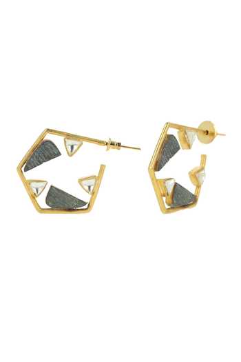 Buy_Ishhaara_Gold Plated Pearls, Stones Hexagon Embellished Hoop Earrings _Online_at_Aza_Fashions