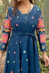 Buy_Kacha Tanka_Blue Dupion Art Silk And Cotton Satin Hand Flower & Geometric Jacket Dress Set _Online_at_Aza_Fashions