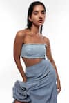 Buy_Deme By Gabriella_Blue Denim Square Neck Tube Gown _Online_at_Aza_Fashions