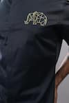 Buy_Hilo Design_Black Giza Cotton Embroidery Elephant Motif Perto Shirt _Online_at_Aza_Fashions