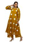 Buy_Khat_Yellow Poplin, Cotton Round Neck Mustard Polka Dot Dress And Pant Set _Online_at_Aza_Fashions