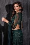 Buy_Shilpi Gupta_Emerald Green Saree  Net Embroidered Sequins Pre-draped With Blouse  _Online_at_Aza_Fashions