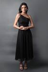 Buy_Swatee Singh_Black Crystals One Shoulder Strappy Flared Dress_Online_at_Aza_Fashions