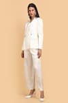 Buy_Label Ivish_Off White Silk Round Neck Tie-up Blazer Trouser Set _Online_at_Aza_Fashions