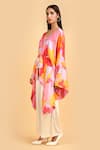 Buy_Label Ivish_Pink Silk V-neck Kimono Jacket And Trouser Set With Belt _Online_at_Aza_Fashions