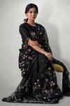 Buy_I Am Design_Black Silk Organza Aari Crew Neck Floral Embroidered Saree _Online_at_Aza_Fashions