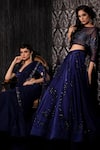 Buy_Shilpi Gupta_Blue Net, Silk Satin Sequins, Cut Work Cutdana Embroidered Blouse And Lehenga Set _Online_at_Aza_Fashions