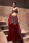 Buy_Tarini Vij_Maroon Blouse And Lehenga Velvet, Dupatta Georgette Zari Hand Embroidered Set _Online_at_Aza_Fashions