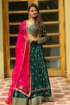 Buy_Kanj by Priyanka A Sakhuja_Green Silk Upada Embroidered Sequin V Neck Esma Lehenga Set  _Online_at_Aza_Fashions