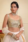 Buy_Esha Koul_Off White Lehenga Chanderi Embellished Gota Lace Work Sweetheart Neck Set _Online_at_Aza_Fashions