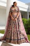 Buy_Miku Kumar_Purple Silk, Satin, Organza Embroidery, Butterfly And Floral Bridal Lehenga Set _Online_at_Aza_Fashions