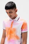 Buy_Genes Lecoanet Hemant_White Cotton Pique Floral Ombre Pattern Polo T-shirt _Online_at_Aza_Fashions