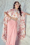 Buy Nikita Vishakha Pink Crepe, Georgette Embroidery Round Neck Floral Print Cape And Cowl Skirt Set Online at Aza Fashions Buy_Nikita Vishakha_Pink Crepe, Georgette Embroidery Round Neck Floral Print Cape And Cowl Skirt Set _Online_at_Aza_Fashions