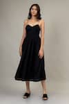 Buy_Doodlage_Black Cotton Sweetheart Neck Mary Gathered Dress _Online_at_Aza_Fashions