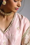 Buy_Shorshe Clothing_Pink Handloom Tissue Embroidered Floral V Neck Kurta And Gharara Set _Online_at_Aza_Fashions