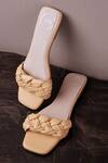 Buy_Myra_Yellow Plain Lemon Leather Twisted Braid Flats_Online_at_Aza_Fashions