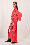 Buy_AK-OK_Red Silk Print Ostrich Round Neck Flower And Top & Skirt Set _Online_at_Aza_Fashions