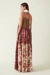 Buy_Payal Pratap_Brown Cupro Muga Silk Liman Printed Patched Maxi Dress_Online_at_Aza_Fashions