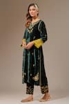 Buy_Anantaa by Roohi_Green Velvet Embroidered Floral Notched Placement Kurta _Online_at_Aza_Fashions