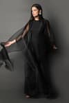 Buy_Swatee Singh_Black Crepe, Organza Round Neck Drape Jumpsuit _Online_at_Aza_Fashions