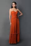 Buy_Swatee Singh_Orange Georgette Solid Tube Neck Pleated Hem Corset Gown _Online_at_Aza_Fashions