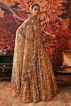 Buy_Moledro_Peach Embroidered Applique Sweetheart Neck Bahaar Blooming Bridal Lehenga Set _Online_at_Aza_Fashions