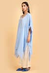 Buy_Label Ivish_Blue Silk, Chiffon, Satin Embroidery V-neck Stone Kaftan And Trouser Set _Online_at_Aza_Fashions