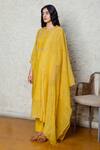 Buy_Tatwa_Yellow Handloom Cotton, Viscose, Silk Embroidery Round Resham Kurta And Pant Set _Online_at_Aza_Fashions