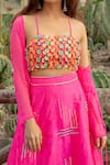 Buy_Kacha Tanka_Pink Dupion Art Silk Hand Embroidery 3d Flower Applique Crop Top And Skirt Set _Online_at_Aza_Fashions