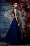 Shop_Shantnu Nikhil_Blue Lurex Draped Metallic Gown_at_Aza_Fashions