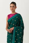 Buy_Label Earthen_Green Chiniya Silk Embroidered Floral Hazzarbuti Saree With Blouse  _Online_at_Aza_Fashions