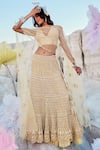 Buy_Nikita Vishakha_Yellow Modal, Mohair Zari, Embroidery, Metallic Thread Mesh Blouse Lehenga Set _Online_at_Aza_Fashions