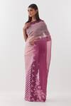 Buy_Amisha Kothari_Pink Saree Silk Organza Printed Stripe Suman And _Online_at_Aza_Fashions