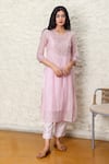 Buy_TATWA_Pink Kurta  Handloom Chanderi Hand Embroidered Yoke And Pant Set  _Online_at_Aza_Fashions