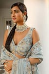 Buy_Miku Kumar_Grey Silk, Satin, Net Sequins, Cut Floral Hand Embroidered Bridal Lehenga Set _Online_at_Aza_Fashions