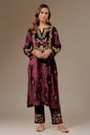 Buy_Anantaa by Roohi_Wine Velvet Embroidered Floral Notched Kurta _at_Aza_Fashions