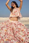 Buy_Nikita Vishakha_Multi Color Georgette Printed Floral Round Top And Skirt Set _Online_at_Aza_Fashions