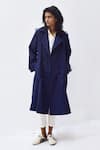 Buy_Kharakapas_Blue Poplin Lapel Sage Trench Coat  _Online_at_Aza_Fashions