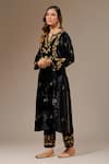 Buy_Anantaa by Roohi_Black Velvet Embroidered Floral Notched Placement Kurta _Online_at_Aza_Fashions