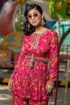 Buy_Irrau By Samir Mantri_Multi Color Chiffon Sequins, Beads, Cut Floral Stripe Print Kurta And Gharara Set _Online_at_Aza_Fashions